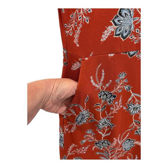J Jill Wearever Collection Dress Women Small Red Blue White Floral Shift Pockets - Picture 10 of 13